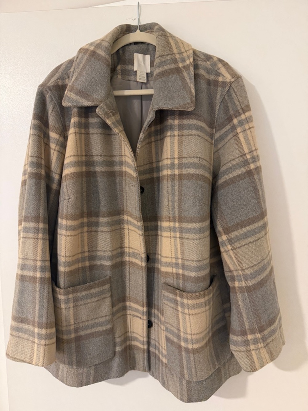 H&M Plaid Wool-Blend Jacket - Gray & Cream